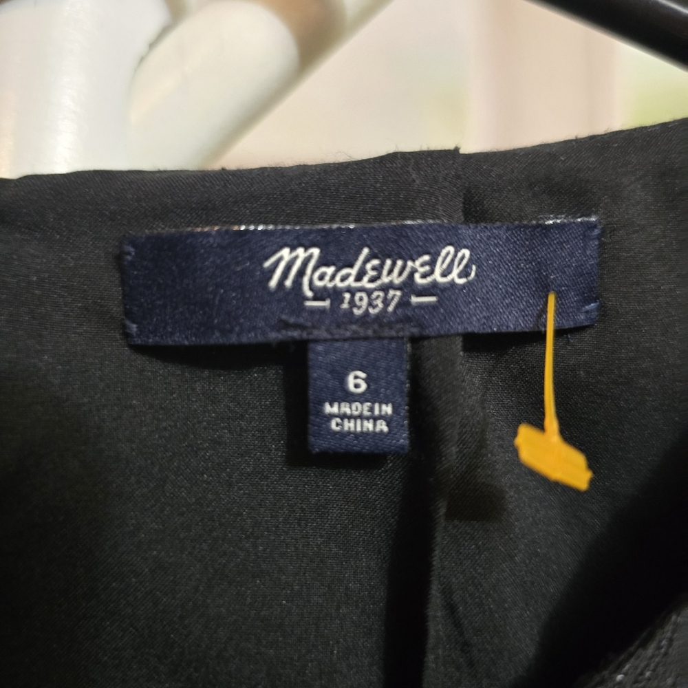 Madewell Metallic Black Textured Cap-Sleeve Dress with Pockets – Size 6 - Picture 6 of 8